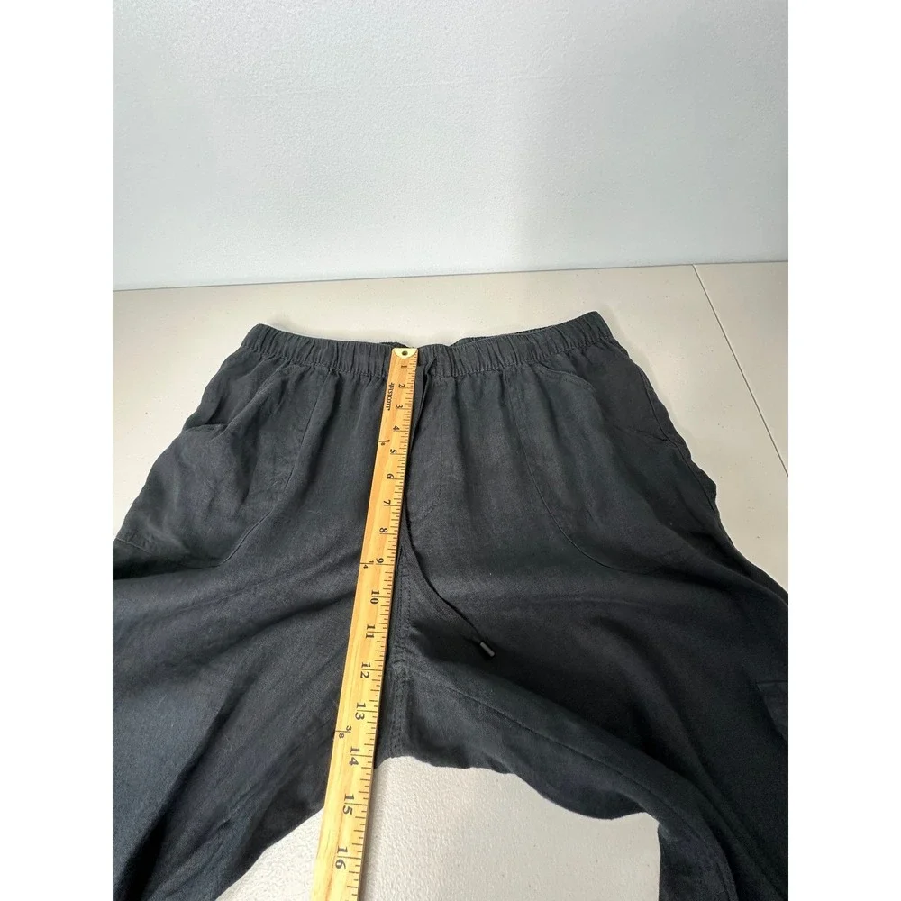 Nicole Miller Linen Cargo Joggers Pants Size XL Black Elastic Waist Pull on